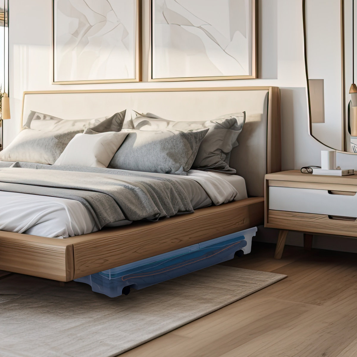 Under Bed Wheeled Storage Box, 2-Pack, Plastic Containers With Dual-Hinged Lids And Sturdy Wheels, Visible Organization For Tight Spaces